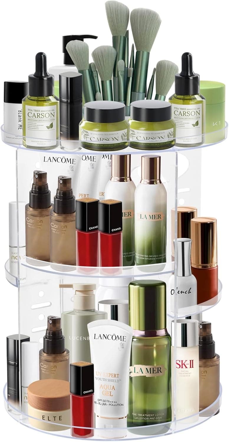 FHISKUNYU Organizador rotativo transparente de 360° - suporte cosmético para maquilhagem, batons, sombras e pincéis - armazenamento elegante para casa de banho, quarto ou toucador