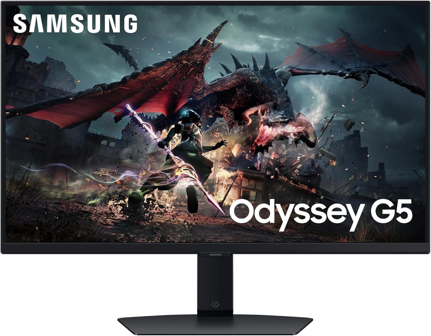 SAMSUNG Odyssey G5 Monitor para jogos (S27DG502), plano, 27", 2560x1440 (QHD), IPS, 180Hz, 1 ms, AMD FreeSync, adaptador Sync, HDMI, Display Port, entrada de áudio, Até, Piv. Out, Flicker Free