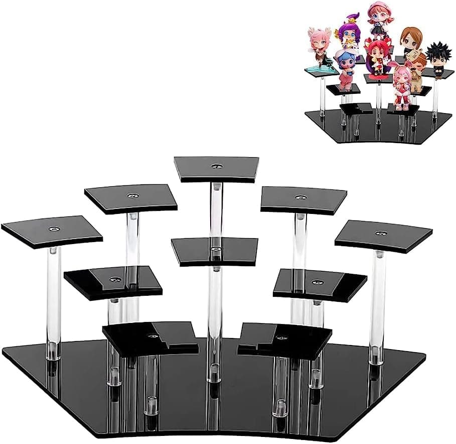 Qivine Suporte de exibição de acrílico, prateleira de exposição de acrílico para figuras Pops, expositor de metal para figuras pop/madalenas/perfumes, 15,5 x 17,5 x 29,5 cm