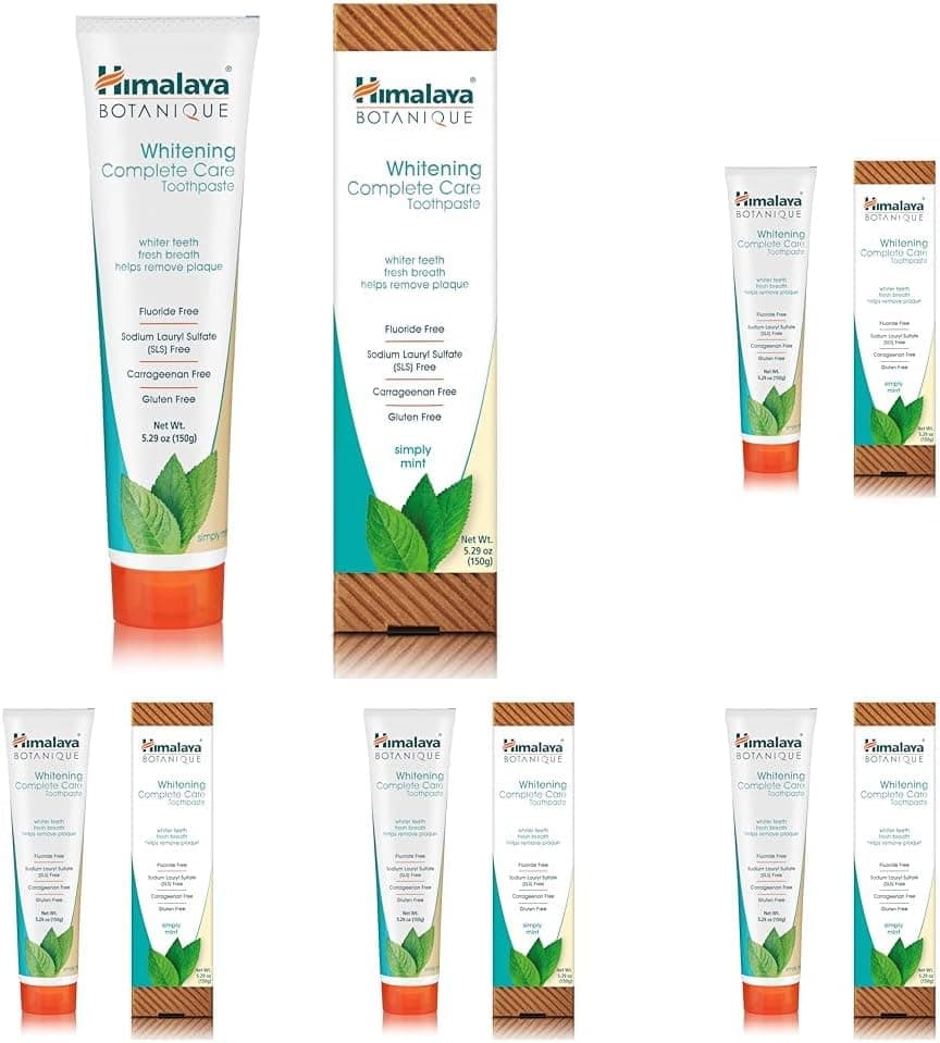 Botanique Whitening Simpy Mint | Prevents germs and improves oral & dental health | Strenghtens teeth| All Natural, Fluoride & SLS free | 100% Vegetarian and Vegan Friendly - 150 g (embalagem de 5)