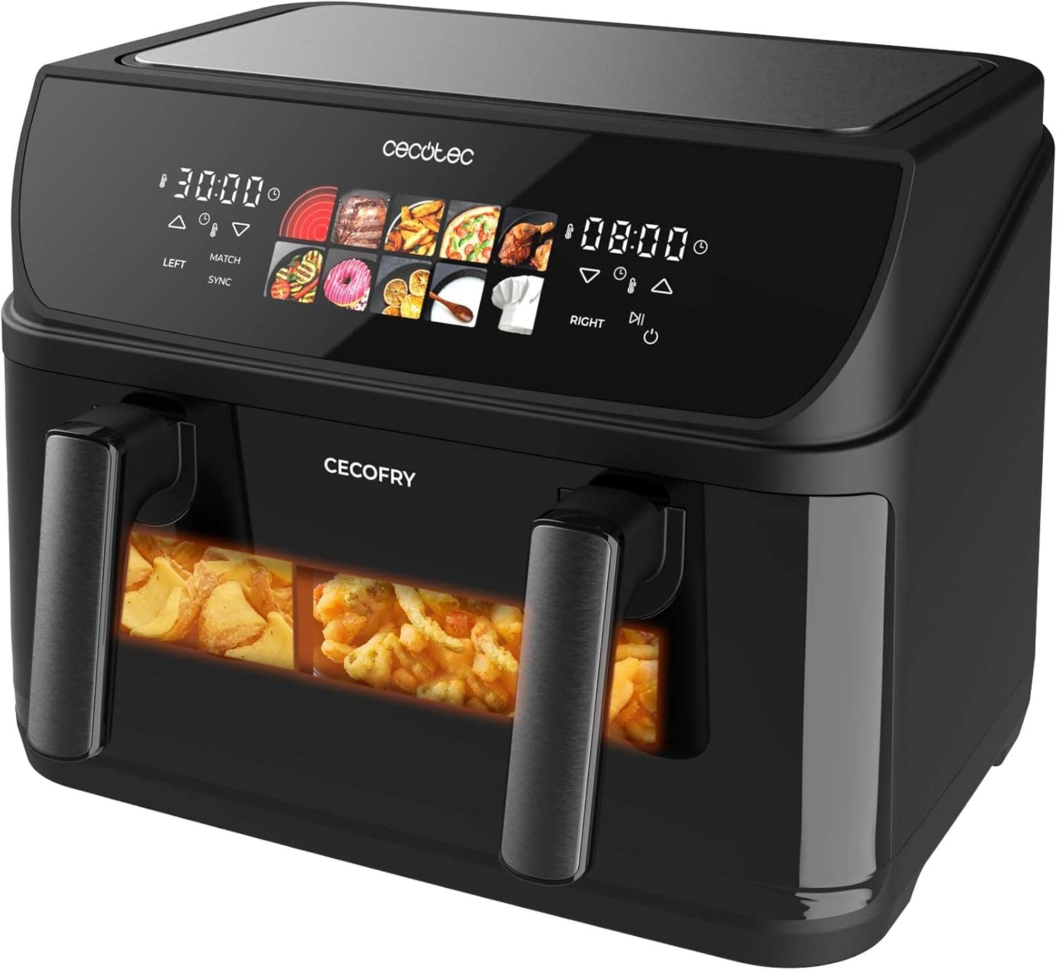 Cecotec Frigideira de ar sem óleo, 10 l, ferro, brilho, dupla resistência, Air Fryer Cecofry&Grill Duoheat 10000. 2800 W, parede divisória móvel, temperatura regulável 40 - 200 °C, 10 menus