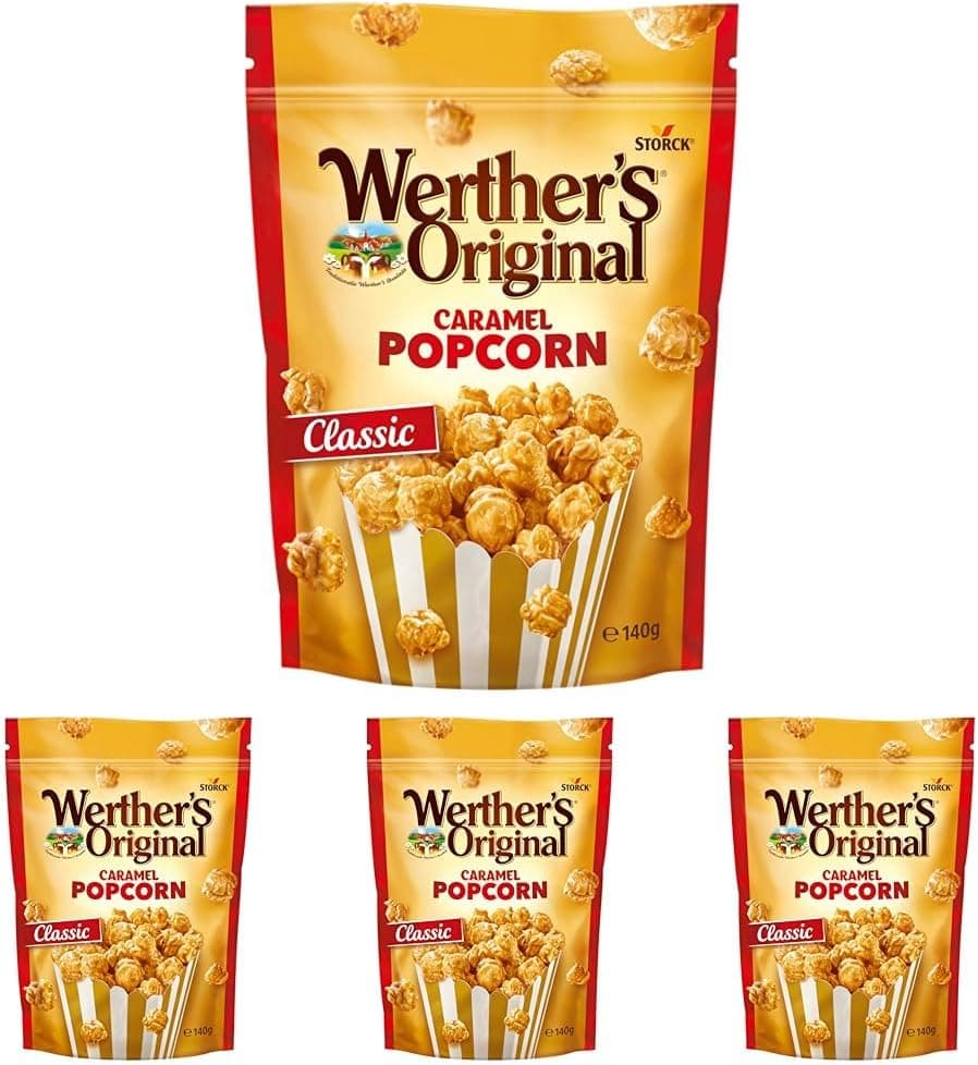 Werther's Original Caramel Popcorn | Pipocas doces de caramelo 4 unidades de 140 g