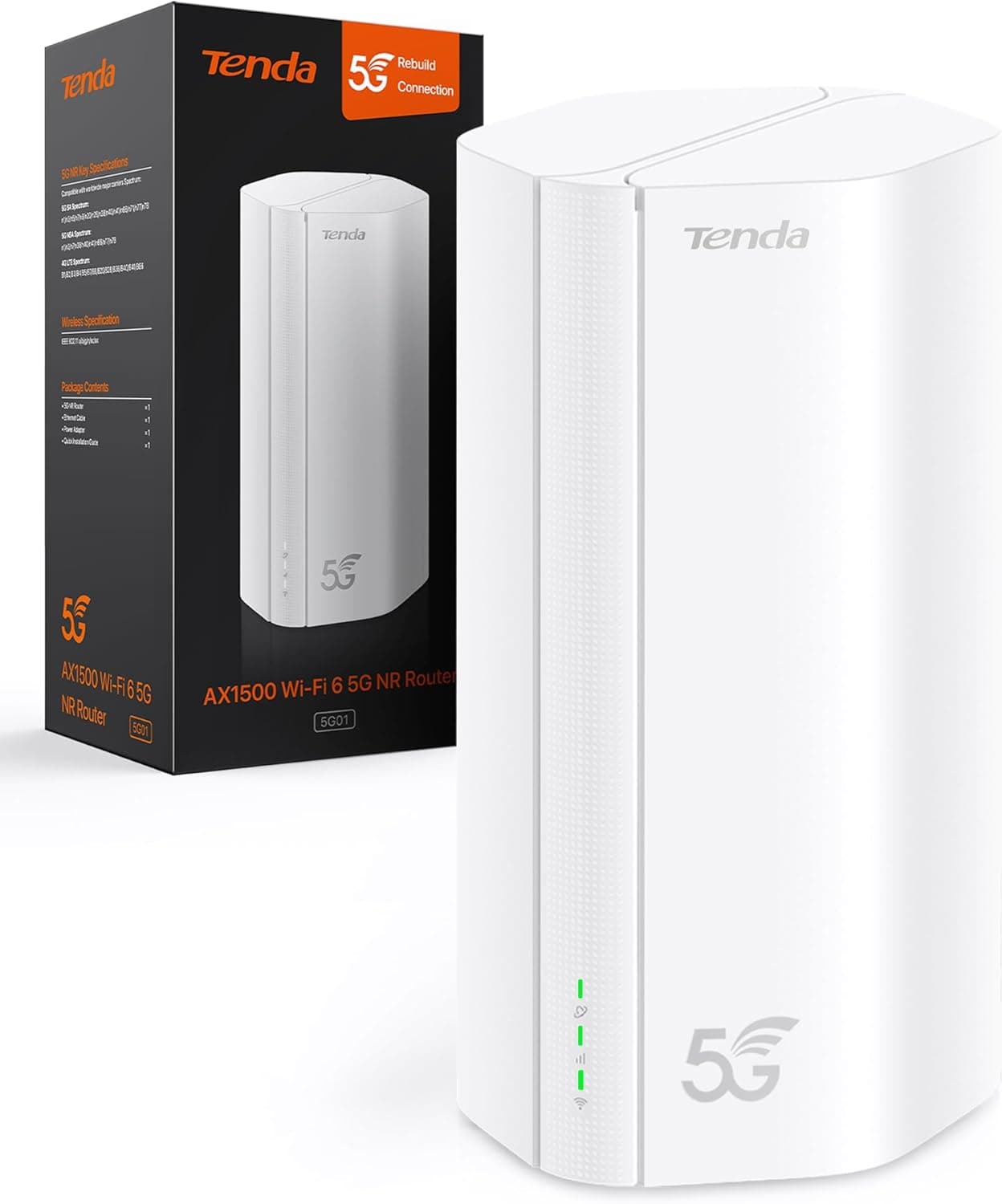 Tenda 5G01 Router 5G SIM WiFi 6, 1500 Mbps, modem 5G/4G LTE com banda dupla, ranhura para cartão nano SIM, plug & play, porta Gigabit WAN/LAN, 6 antenas internas, rede Wi-Fi. +, 5G/Normal R Router |