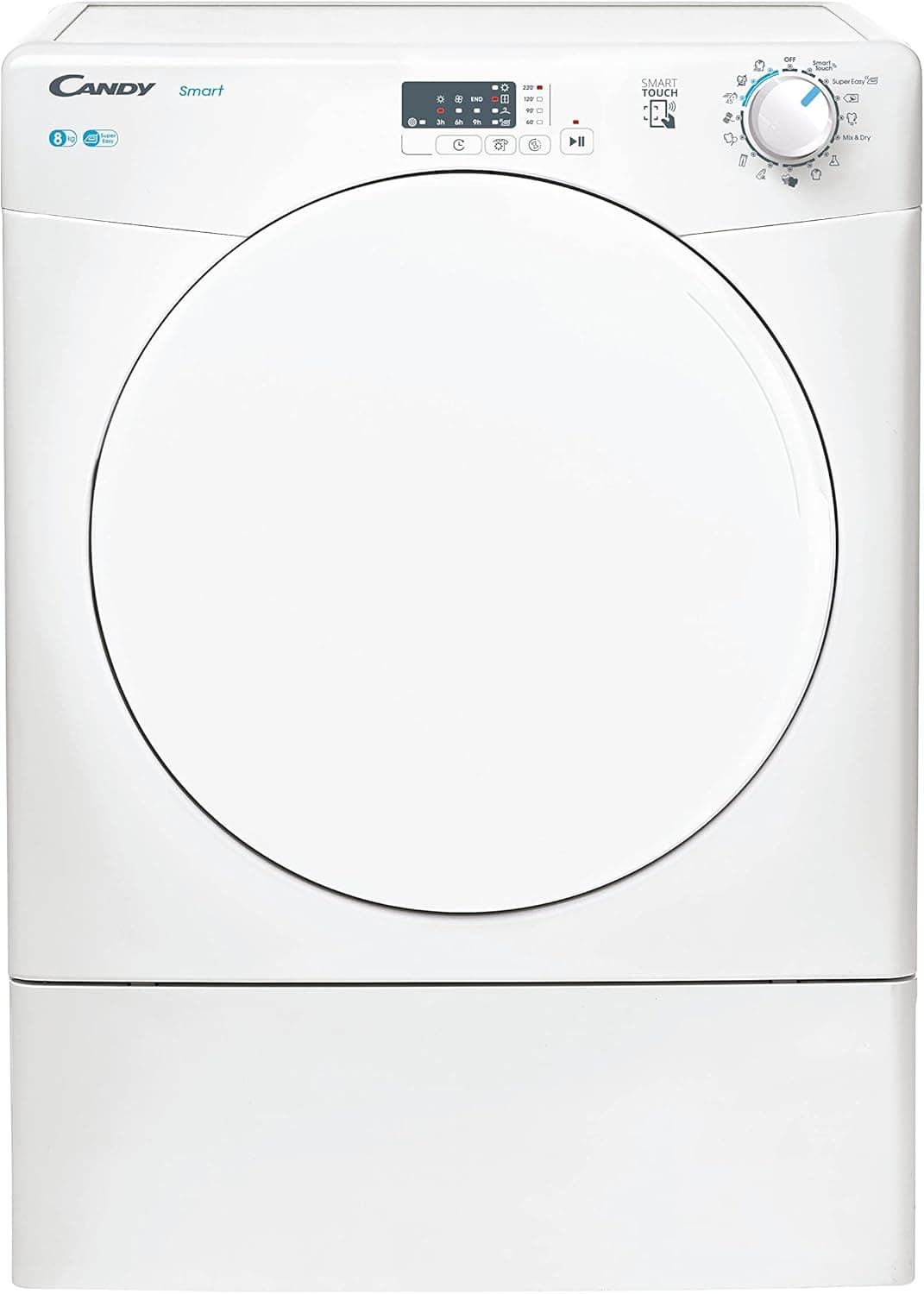 Candy Smart CSE V8LF-S, secador de evacuação, 8 kg, digital e comandos, tecnologia NFC, 14 ciclos, escotilha XXL, passar a ferro fácil, início 3-6-9H, possibilidade de instalação em coluna, classe C 