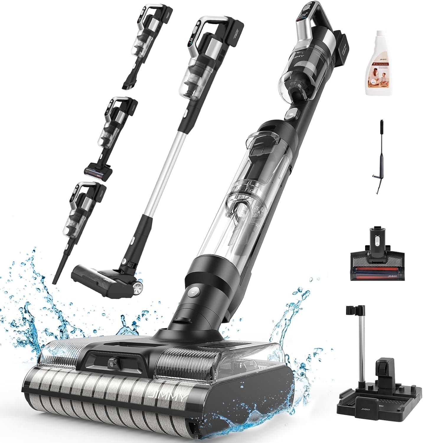 Jimmy PW11 Pro MAX Aspirador vassoura sem fio em seco e húmido, escovas de rolo duplo, secagem com ar quente, drenagem automática e manual, aspirador e frigo, adequado para pisos duros tapetes