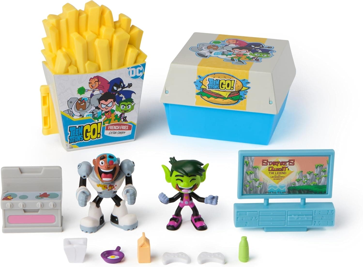 DC Comics Jovens Titãs GO! - Kitchen Chaos Play Set: 2 CENÁRIOS EM 1, Figura Cyborg, Beast Boy e Acessórios - 6070557 - Brinquedos para Crianças de 4 Anos + - Presente para Crianças de 4 Anos + - Brinquedos de Super-Heróis