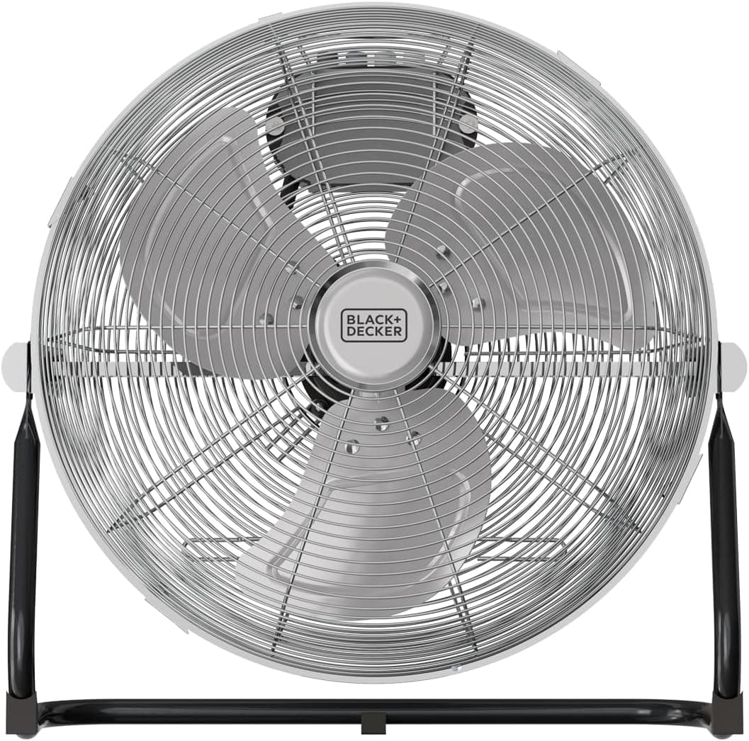 Black+Decker - Ventoinha de chão 60 W, 3 velocidades, diâmetro 35 cm, 3 pás em metal, inclinação ajustável, base antiderrapante, pega de transporte, grade removível, organizador de cabos, preto