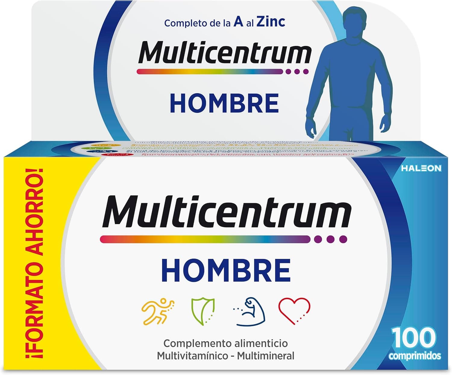 Multicentrum Complemento alimentar masculino multivitamínico e multimineral para homens, com vitamina C e D, sem glúten, 100 comprimidos