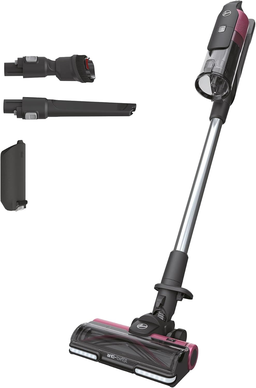 Hoover HF9 Home HF920H, aspirador vassoura sem cabo, sem saco, 3 em 1, vassoura, manual e vertical, escova anti-embaraços, automonomia 60 min, cor cinzenta/rosa