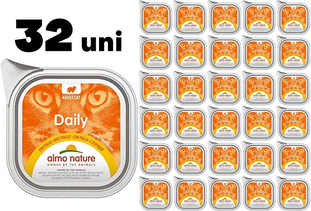 Almo Nature Daily, Comida húmeda para Gatos Adultos con Pollo - Pack de 3,2 kg (32 x 100 g)