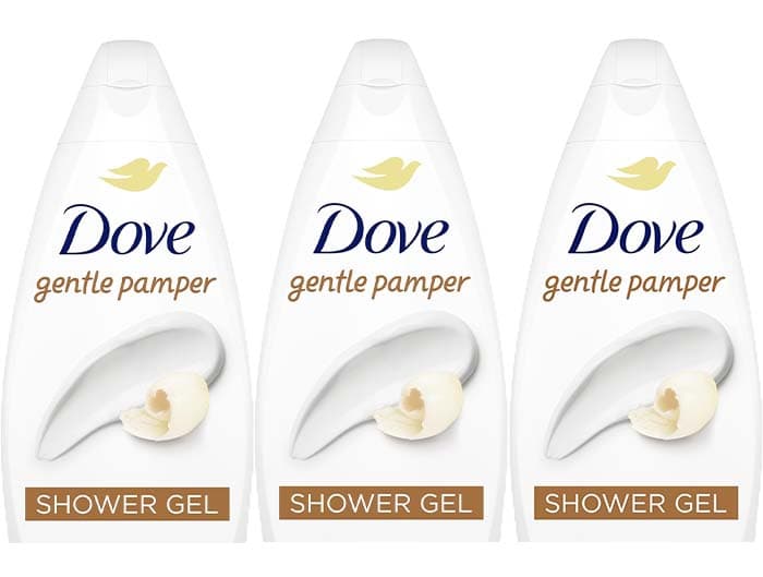Dove Gel de duche cuidado ao envoltório limpeza delicada para uma pele macia, 720 ml x 3