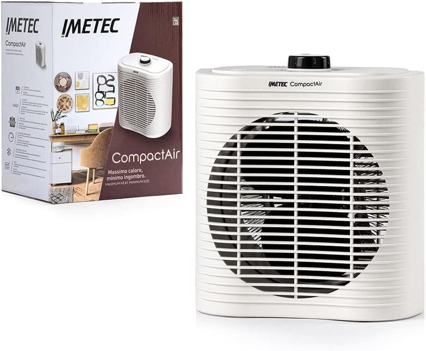 IMETEC Compact Air, aquecedor pequeno e potente, 2000 W, pega integrada, temperatura ajustável, função anti-gelo, dispositivo de proteção contra o sobreaquecimento
