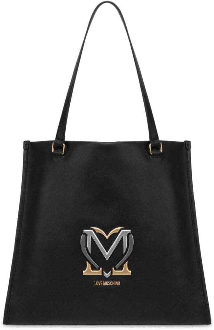 MOSCHINO Love Bolsa shopper com 2 compartimentos de couro ecológico preto para mulher, B25MO94 JC4326PP0LKN000