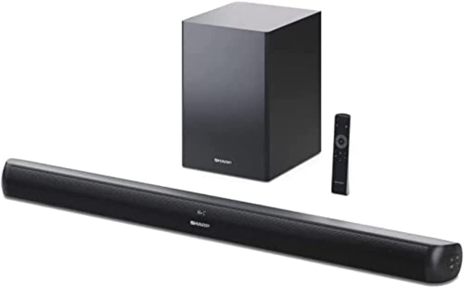 Sharp HT-SBW202 Barra de som 2.1 com subwoofer sem fios, Bluetooth, HDMI ARC/CE, USB Playback, 200W, áudio ótico digital, AUX, 92 cm, cor preta