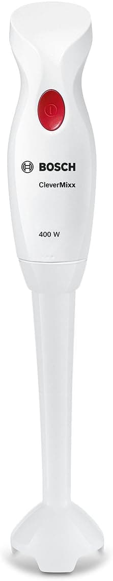 Bosch Hausgeräte CleverMixx MSM14000 Liquidificadora de pé, cabo ergonómico, capa leve, faca de 4 folhas, limpeza fácil, 400 W, branco/vermelho