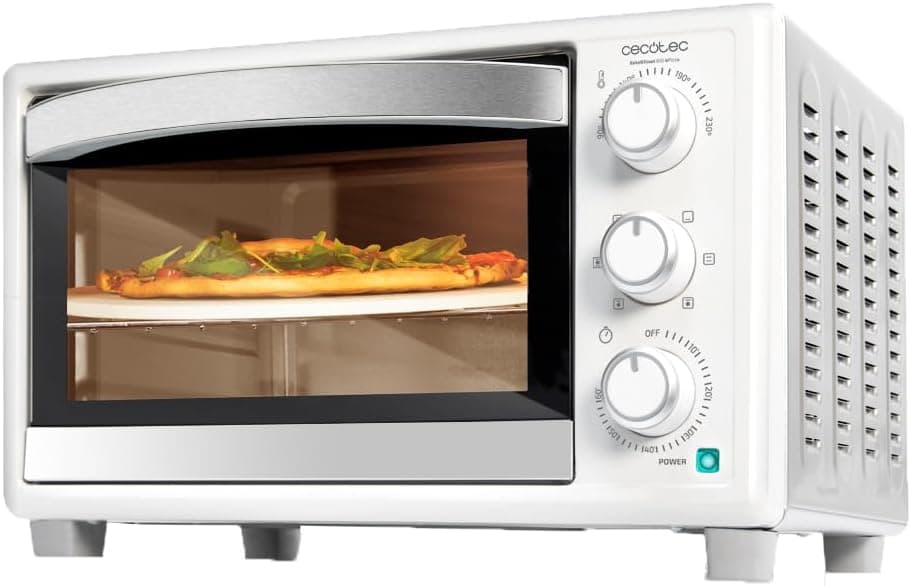 Cecotec Forno de mesa Bake &Toast 2600 White 4 pizza, 26 L, 15500 W, inclui pedra pietra pizza para resultado tradicional, 6 funções, bandeja de recolha de migalhas