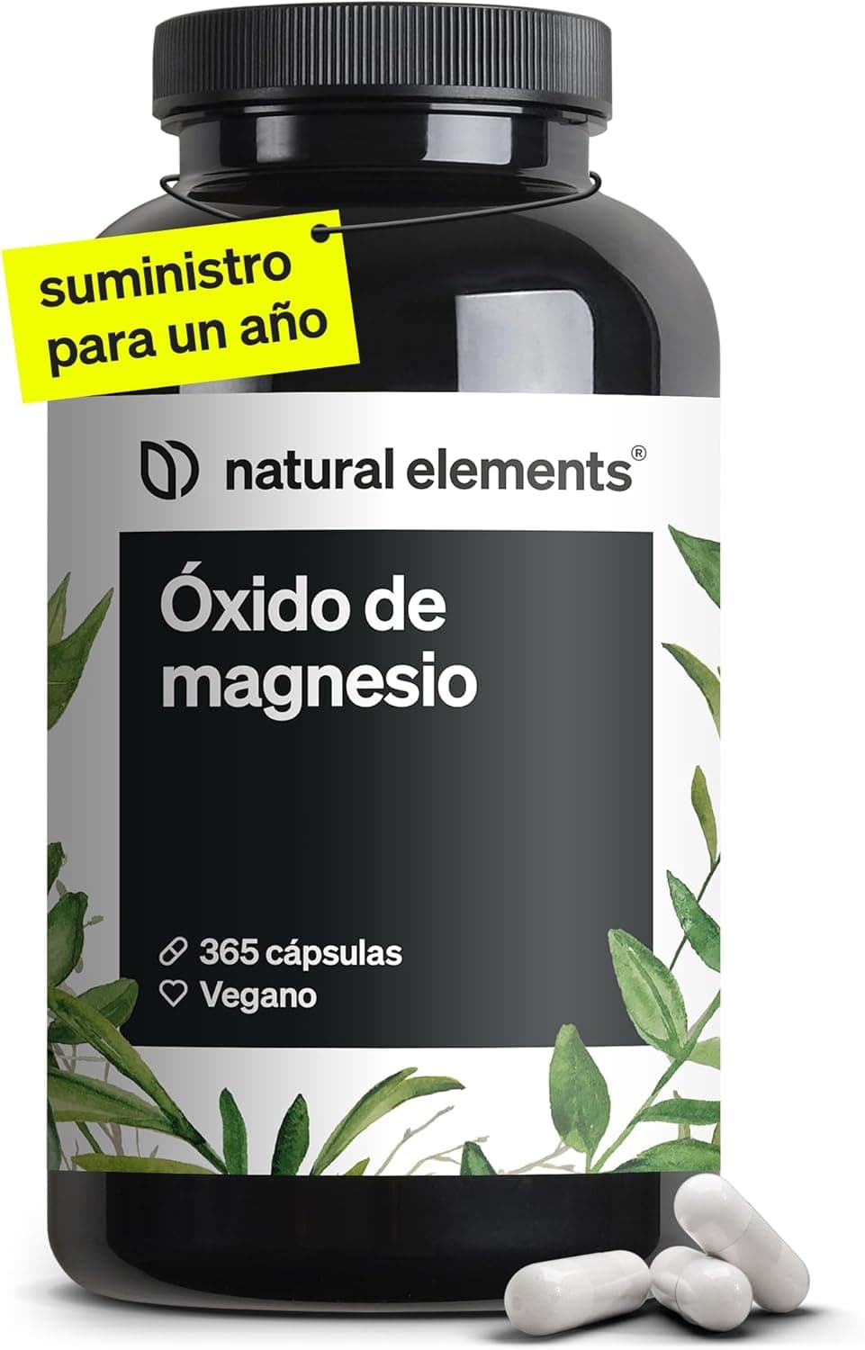 Magnésio: 365 cápsulas, 667 mg de óxido de magnésio, dos quais 400 mg de magnésio por cápsula - testada em laboratório, alta dosagem, vegano