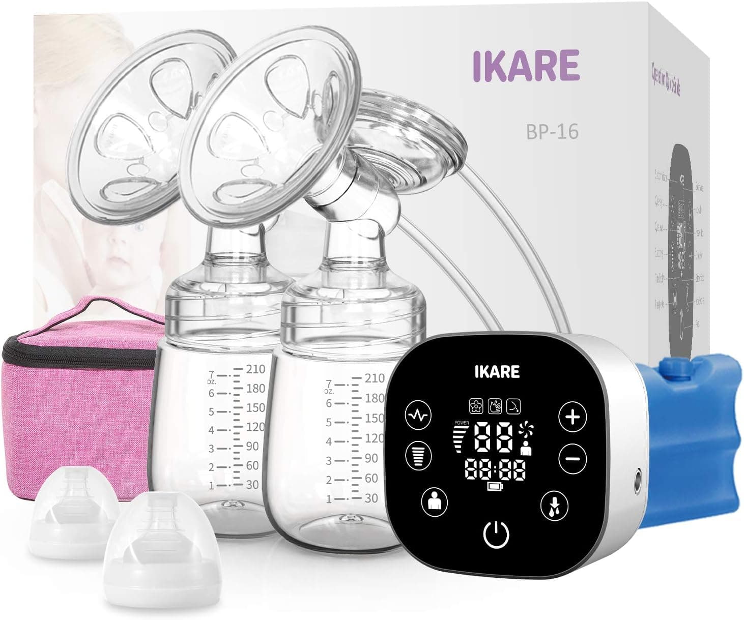 IKARE Extratores de leite duplos de grau hospitalar, elétricos portáteis com 120 níveis de estilo livre mais confortáveis, extrator de leite recarregável para viagens e casa, super silencioso