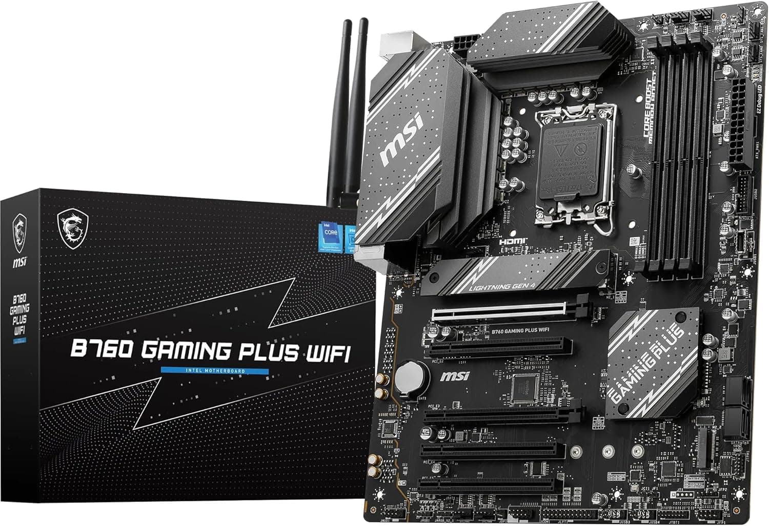 Msi B760 Gaming Plus Wi-Fi 6E, placa base ATX, LGA 1700, 12a e 13a geração de núcleo, memória DDR5, ranhuras PCIe 4.0 x 16 duplas, inclui um módulo Intel com Bluetooth 5.3 e LAN A 2.5 g bps