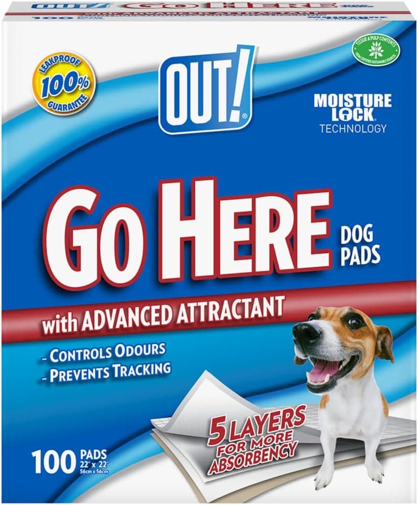 OUT! Go Here Almofadas absorventes para animais de estimação e cachorros | 100 almofadas