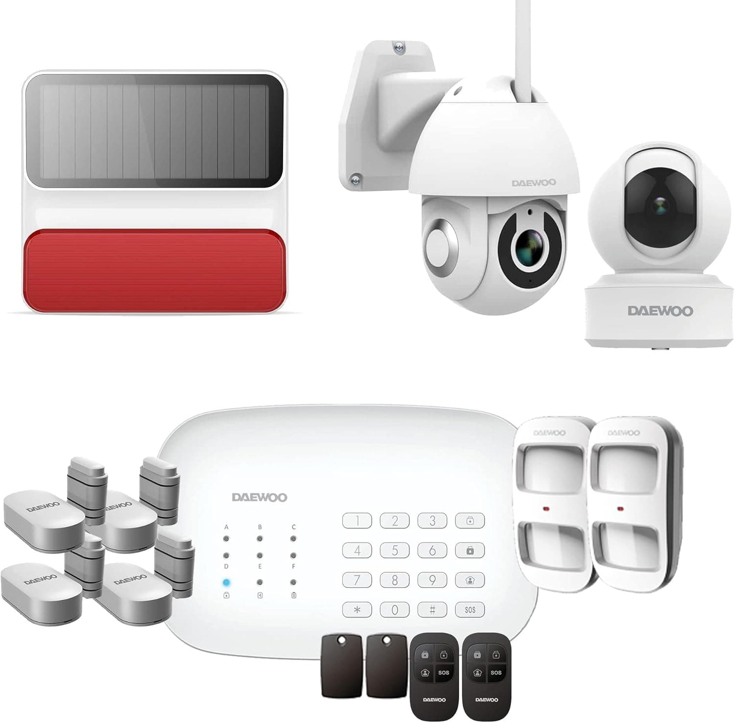Daewoo Security SA636 Premium Plus | Sistema de alarme sem fios para casa com sirene exterior, 2 câmaras e ligação WiFi/GSM