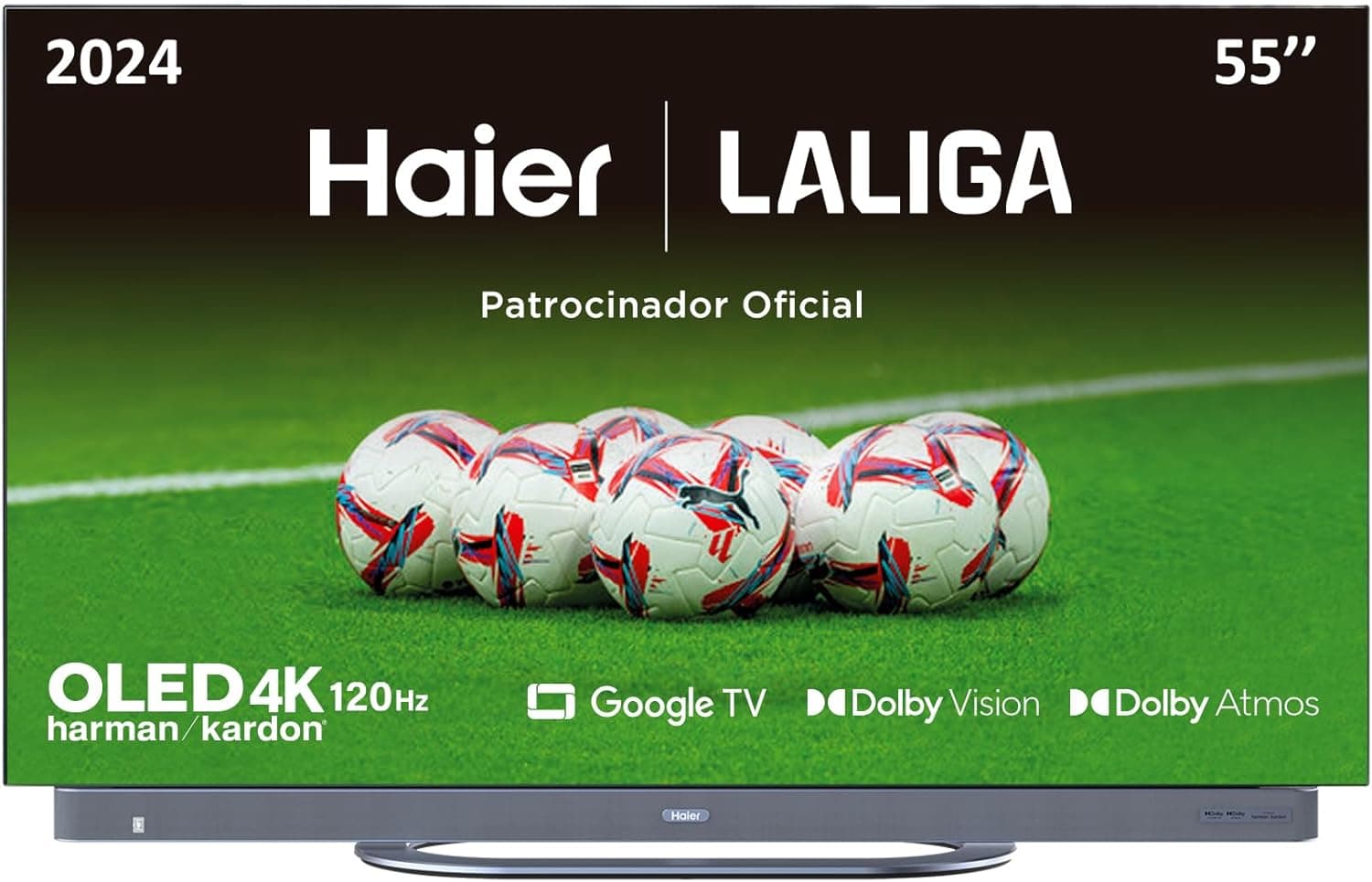 Haier OLED Harman Kardon 4K UHD H55C900UX 55", Smart TV, Google TV, Dolby Atmos e Dolby Vision, HDR 10, Smart Remote Control, Google Assistant, Bluetooth 5.1, DBX TV, HDMI 2.1 x 4, sem M. Arcos, 2024