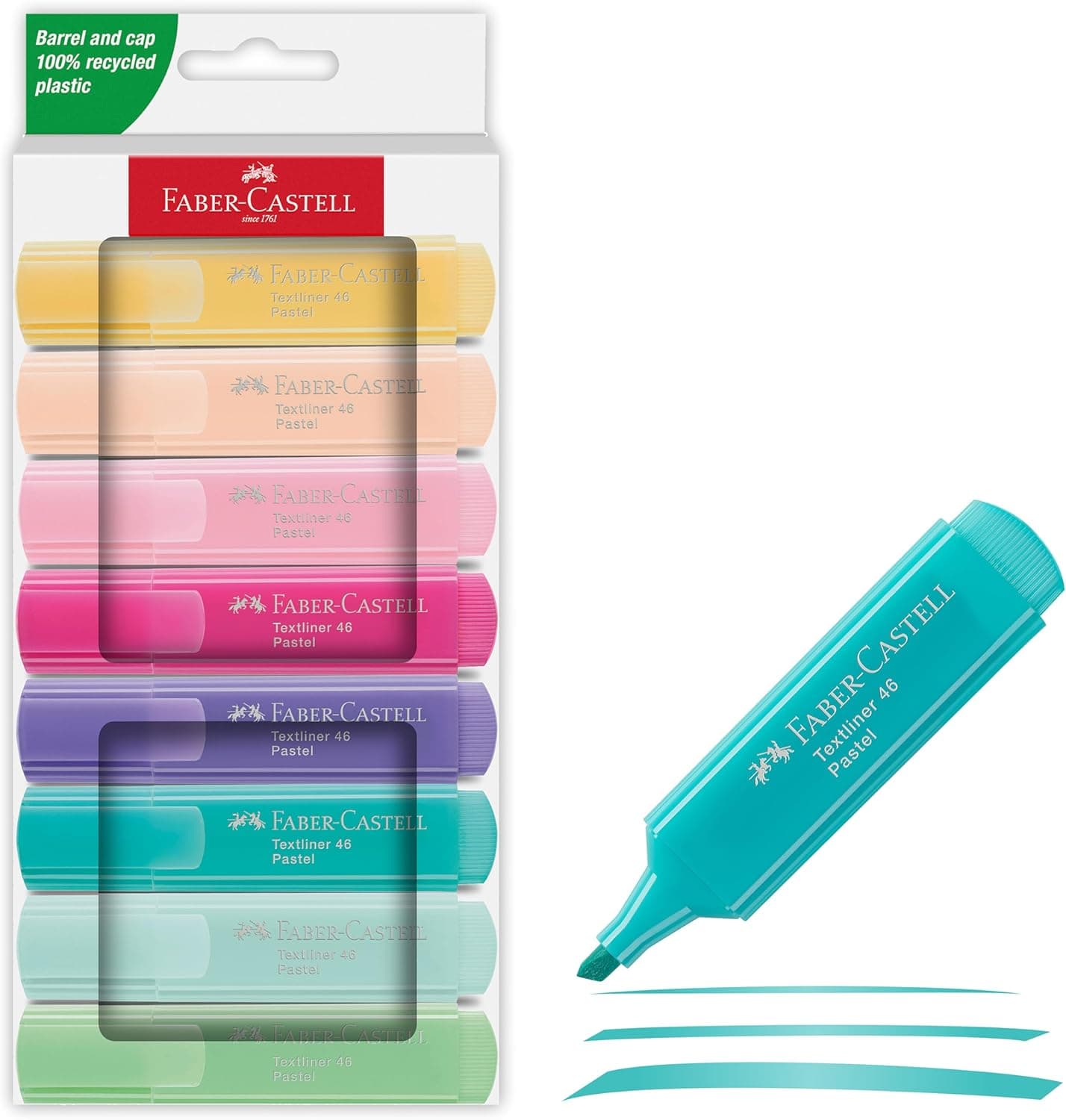 Faber-Castell 254658 - Conjunto de 8 sublinhadores Textliner 1546 - tons pastel, largura do traço, 1-5 m