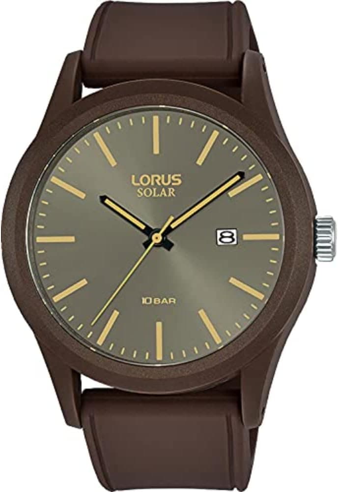Lorus Relógio analógico para homem de quartzo com correia em silicone RX307AX9, Castanho, tira