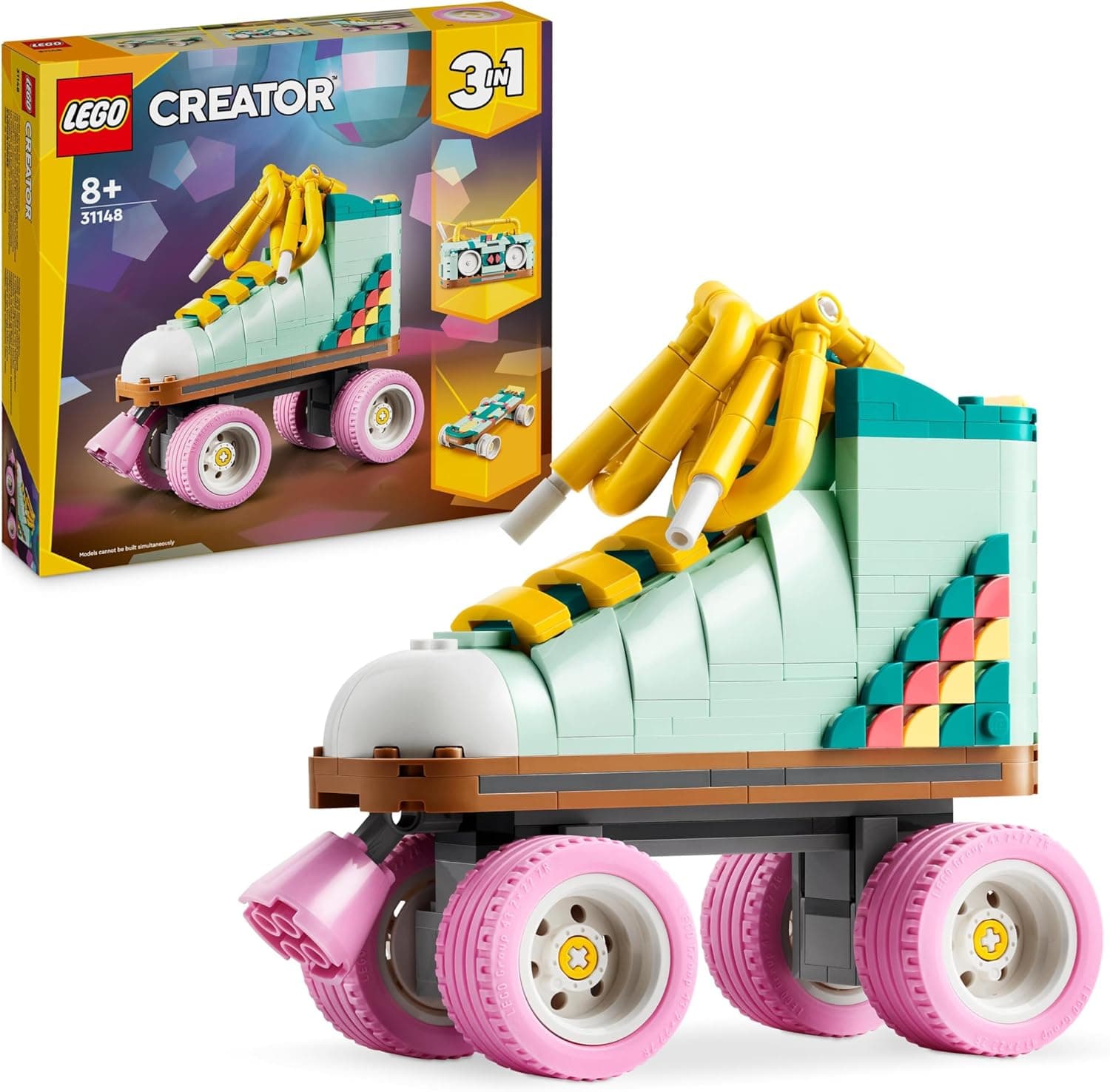 LEGO Creator 3 em 1 skate retro descapotável em mini skate ou rádio cassete de brinquedo articulados, conjunto de construção criativa como presente para meninos e meninas e skaters de 8 anos ou mais,