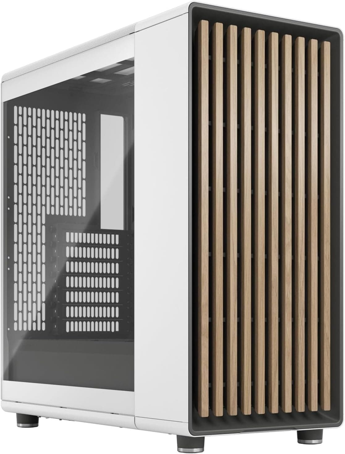 Fractal Design North Chalk White TG Clear | Caixa ATX Mid Tower com painel em vidro temperado, frente em carvalho e 2 ventoinhas de 140 mm