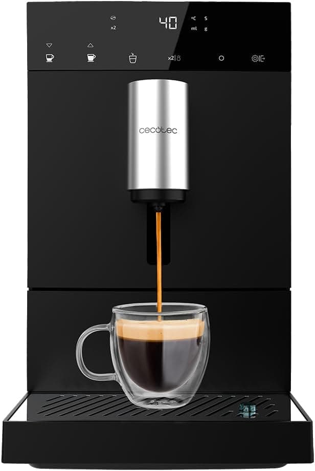 Cecotec Cafeteira super automática Cremmaet Compact. 1350 W, 19 bares, sistema de aquecimento por Thermoblock, depósito de 150 g café com moinho e 1,1 l, limpeza automática