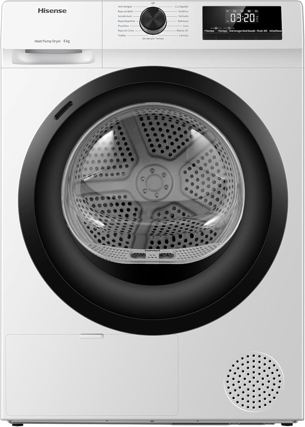 Hisense DHQE800BW2 Secadora de roupa, 8 kg, classe A++, largura 60 cm, 16 programas, secagem automática, secagem rápida, secagem anti-rugas, bomba de calor, secagem Ion Refresh