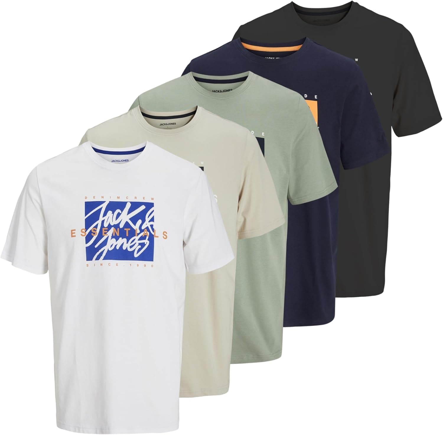 JACK & JONES Jjcolton Tee SS Crew Neck 5 Pk MP (conjunto de 5) para homem
