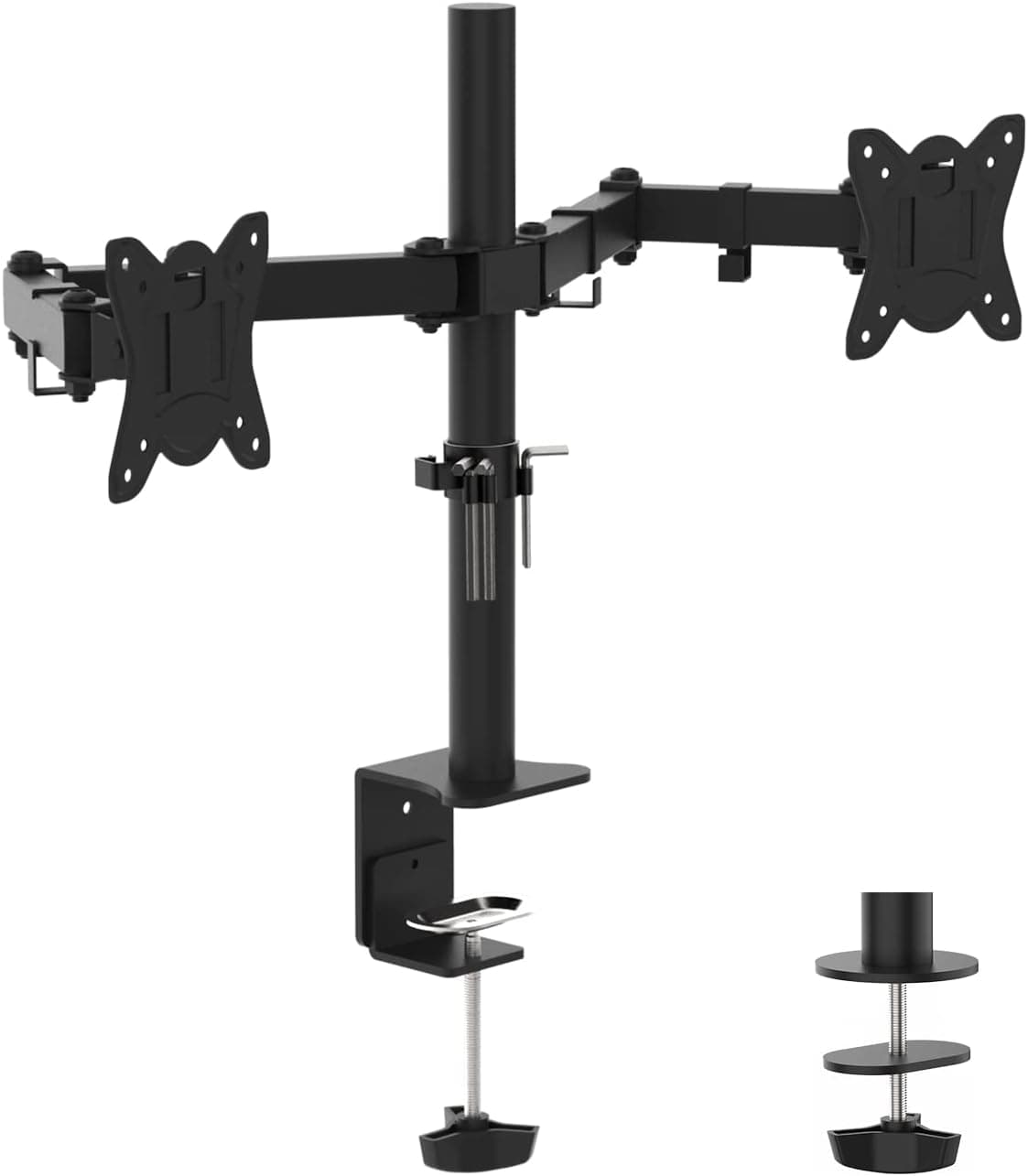 GRIFEMA GB2001-2 Suporte de monitor duplo para ecrã de computador de 13-32 polegadas, altura ajustável, VESA 75 x 75/100 x 100, aço, preto