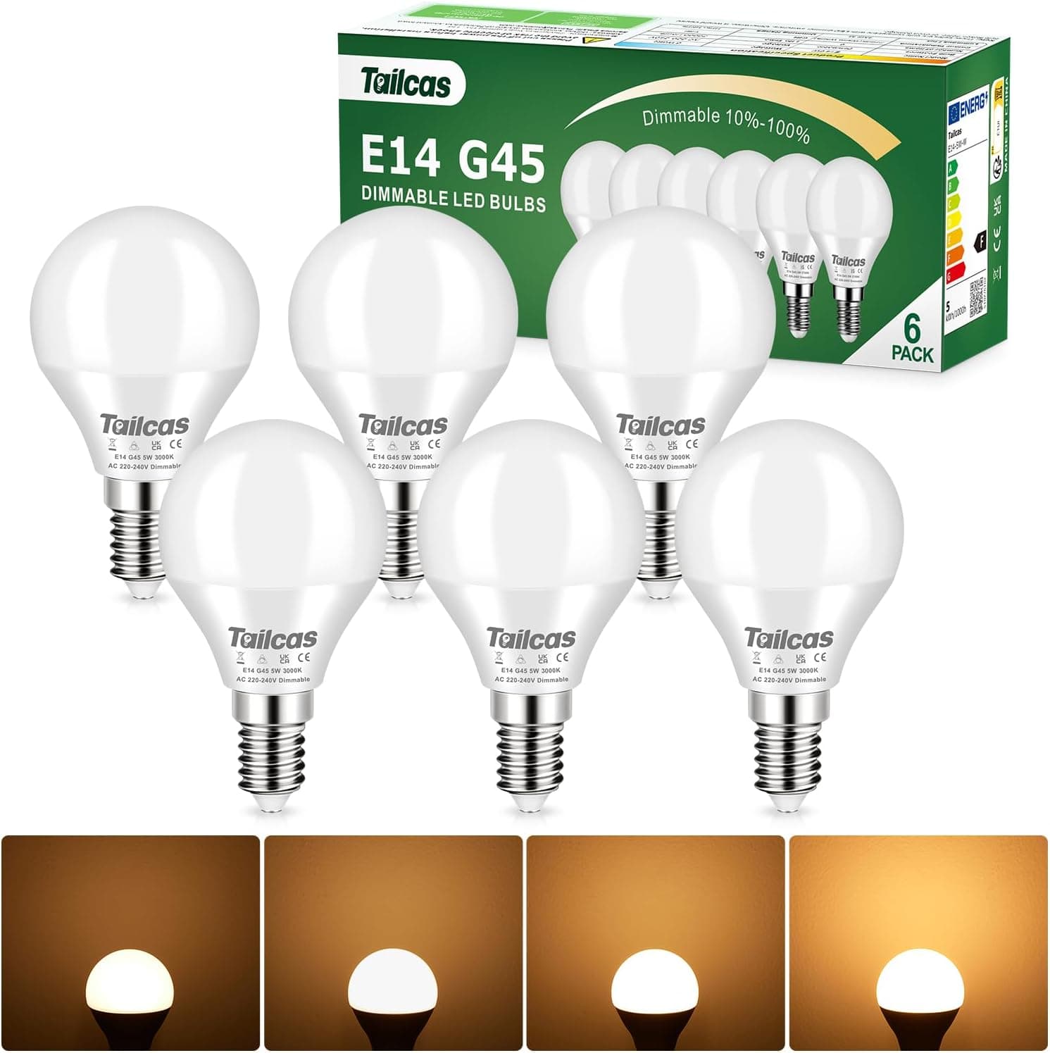 Lâmpadas LED E14 reguláveis, 5 W branco quente 3000 K, equivalente de 40 W lâmpada halogénia, 450 lúmenes 6 unidades