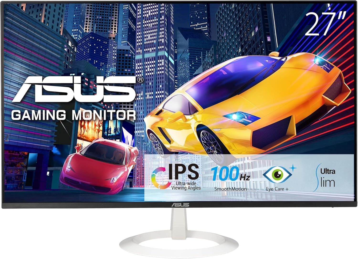 ASUS VZ27EHF-W Eye Care Monitor Gaming de 27 polegadas (IPS, Full HD, sem molduras, 100 Hz, sincronização adaptativa, 1 ms MPRT, HDMI, luz azul baixa, sem cintilação, montagem na parede)