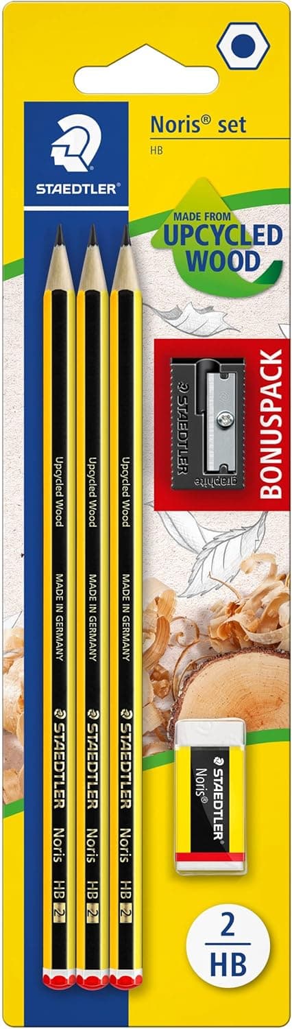 STAEDTLER 120 SBK3P1 Noris edição limitada feliz aniversário - Blister com 3 lápis de grafite HB, 1 borracha de apagar grátis 1 lápis de lápis