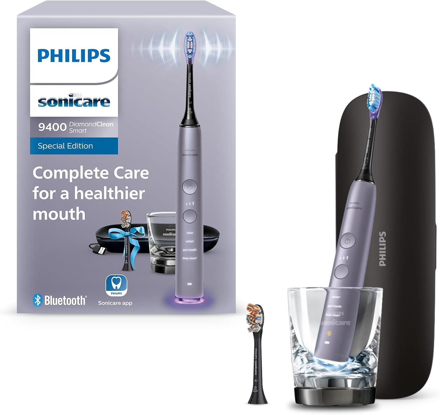 Philips Sonicare DiamondClean Smart 9400, escova de dentes elétrica, escova de dentes sónica com aplicação, sensor de pressão, deteção de cabeça de escovagem, cinza, modelo HX9917/90