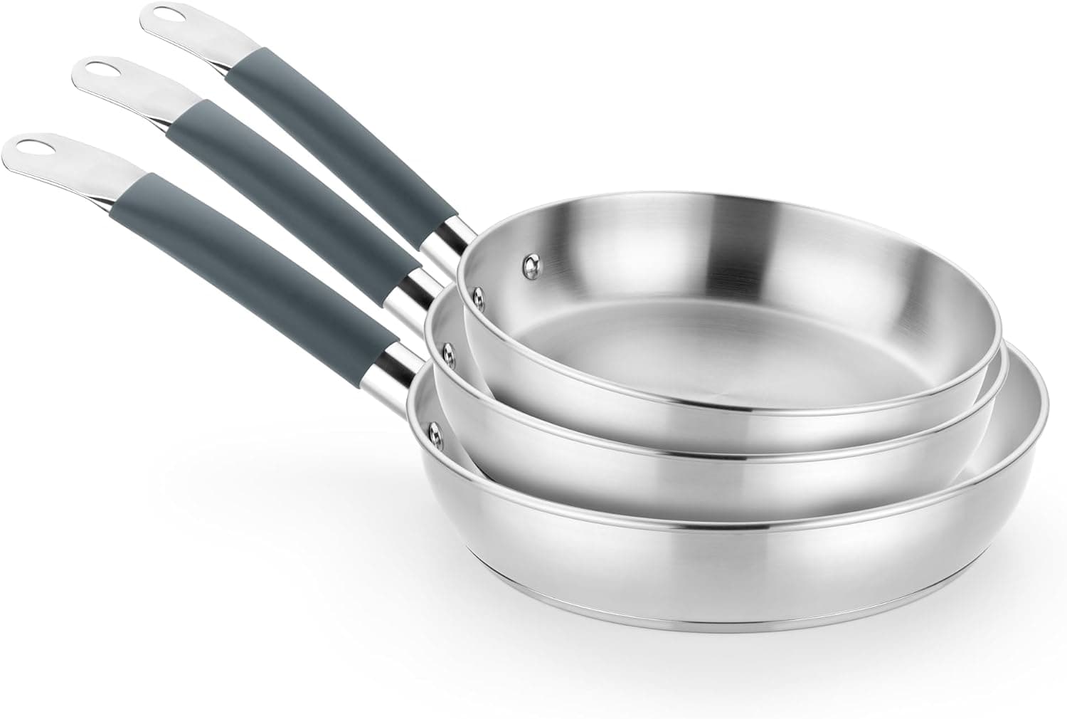 BRA Master | Conjunto de 3 frigideiras em inox de 20, 24 e 28 cm compatíveis com todas as placas
