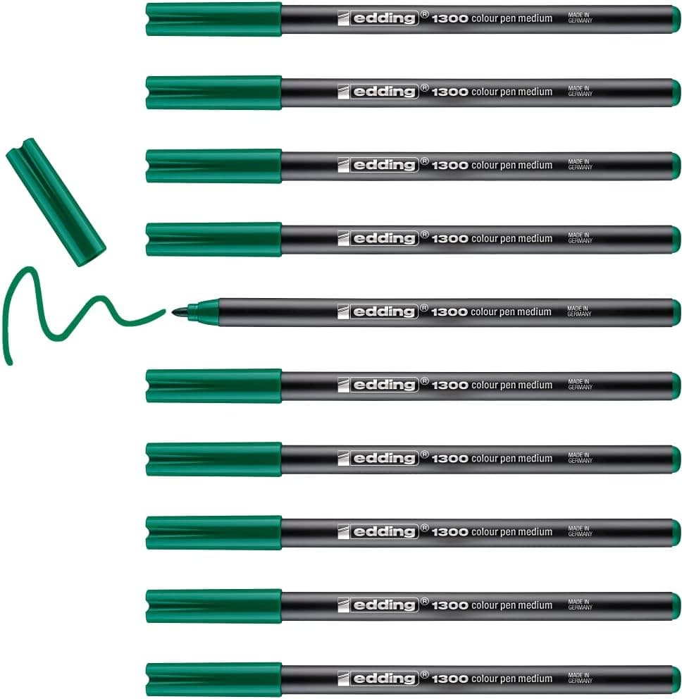 Edding Marcadores ponta de fibra 1300 verde ponta redonda 2 mm, 10 unidades