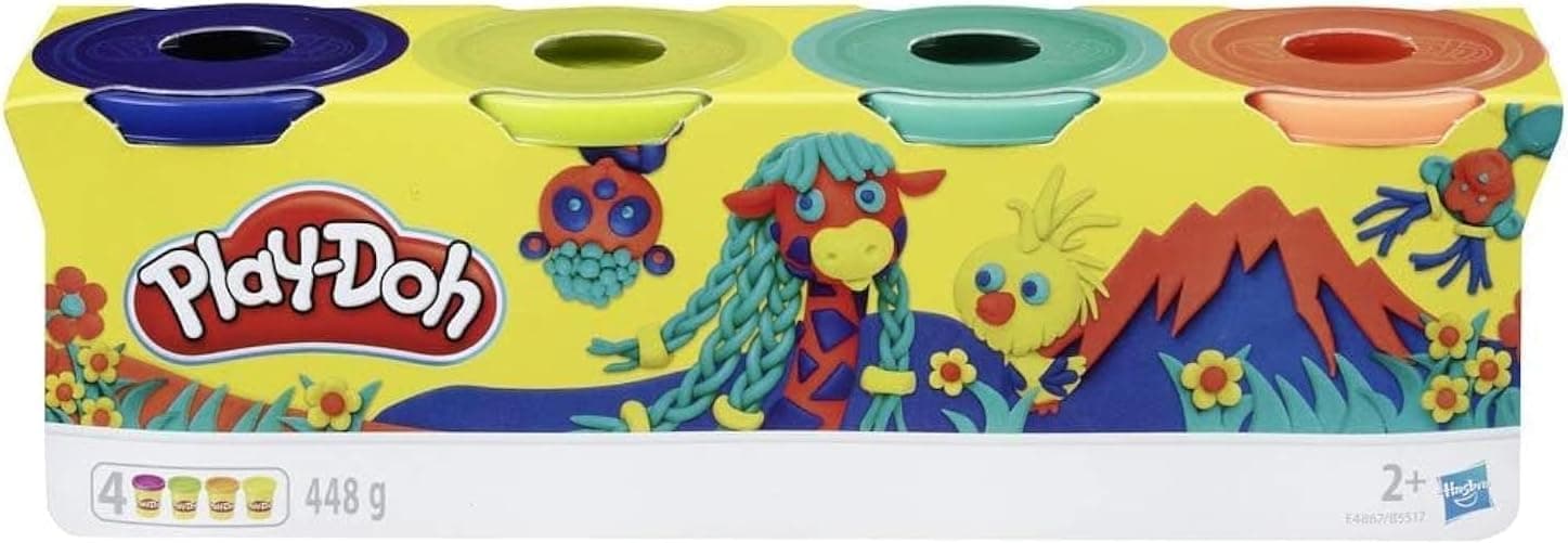 Play-Doh Conjunto de 4 frascos de plástico não tóxica em cores selvagens, artesanato e atividades criativas, meninos e meninas de 2 anos ou mais