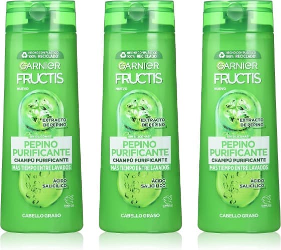 Garnier Fructis Pure Fresh | Champô purificante com extrato de pepino, 380 ml x 3