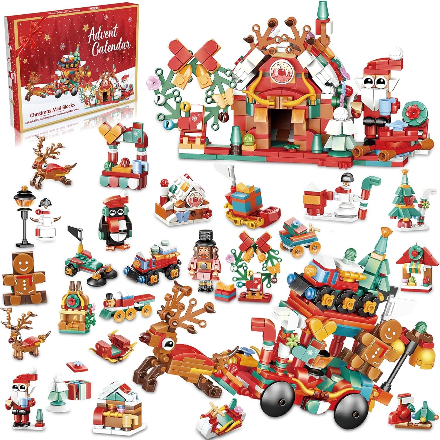 Conjunto de brinquedos de blocos de construção da Santa's Workshop, mini blocos de construção - brinquedos criativos de construção de casas para adultos e crianças com mais de 6 anos