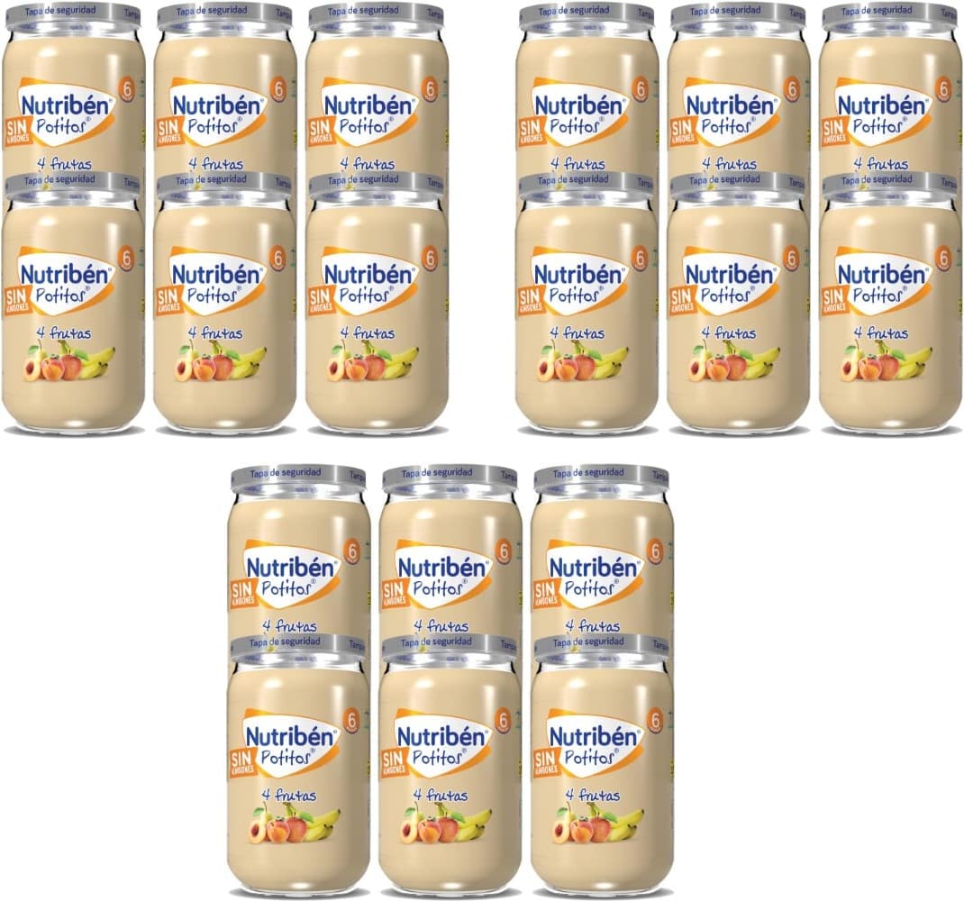 Nutribén Pequenos | Puré de pêssego, pêra, banana e maçã para bebés a partir dos 6 meses, 235 g x 18