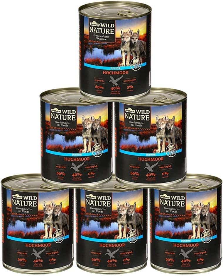 Dehner Wild Nature - Comida premium para cães sem cereais com pato, especialmente para cachorros e cães em crescimento, 6 x 800 g (4,8 kg)