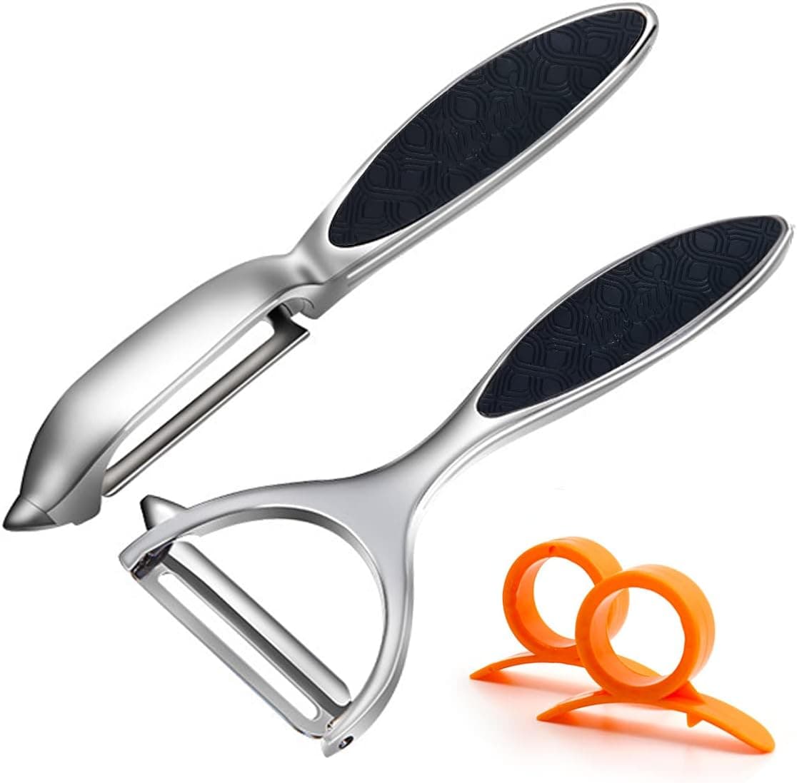 Descascador de batatas legumes aço inoxidável, 2 unidades descascador de maçãs para cozinha para frutas, cenoura, beringela, manga, pepino, folha giratória cabo ergonómico antiderrapante
