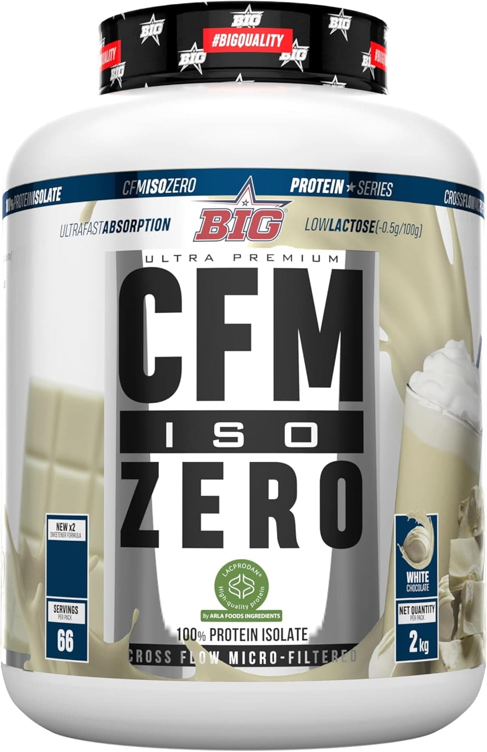 BIG - Proteína isolada - Proteínas Whey para massa muscular - Whey Protein Isolate - Proteína em pó matéria-prima premium sem gramas, baixa em lactose, sem adição de açúcar (2 kg, chocolate branco)