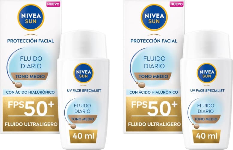 NIVEA SUN Fluido diário com cor FPS 50+, 40 ml x 2