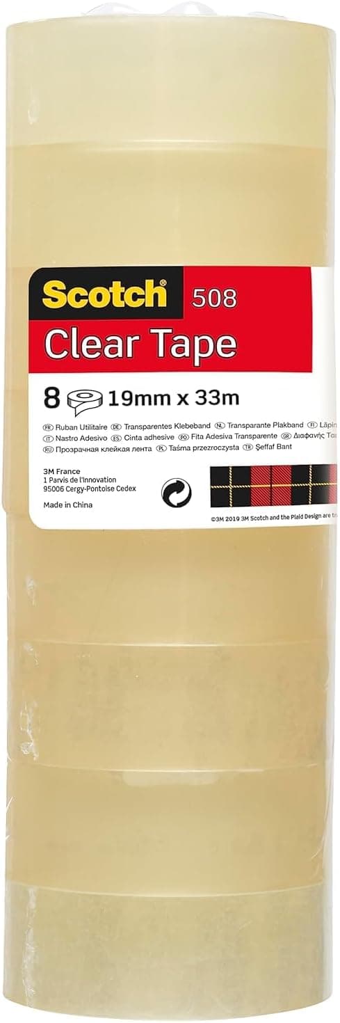 Fita adesiva transparente Scotch - 8 rolos - 19 mm x 33 m - Fita adesiva de uso geral para escola, casa e escritório