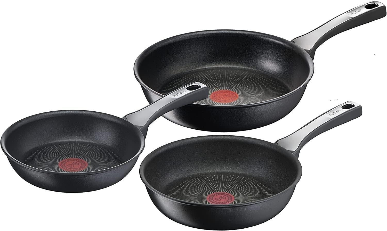Tefal Unlimited On - 20/24/28 cm com revestimento muito resistente, Thermo-Signal, Thermo-Fusion, forma profunda, todos os tipos de cozinhas, adequado para forno, sem PFOA, cor preta, conjunto 3